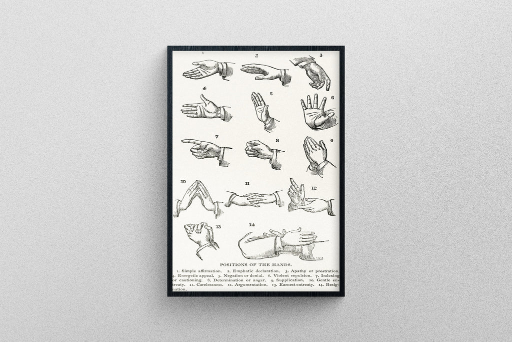 An Antique Illustration of Hand Positions and Sign Language | Professional Print Quality poster