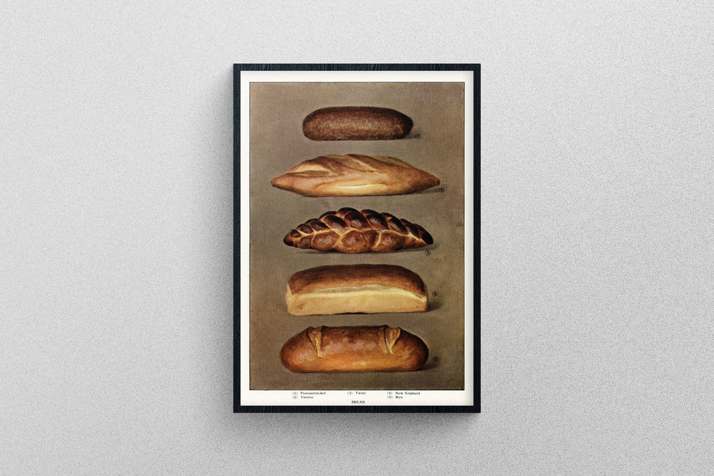 Various baked breads vintage poster | Art Print Diagram Chart exhibition Quality