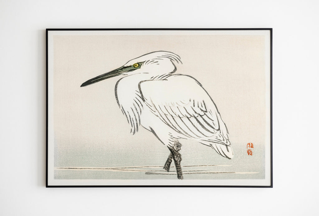 Snowy Egret Art Print by Kōno Bairei Vintage Poster | exhibition quality print