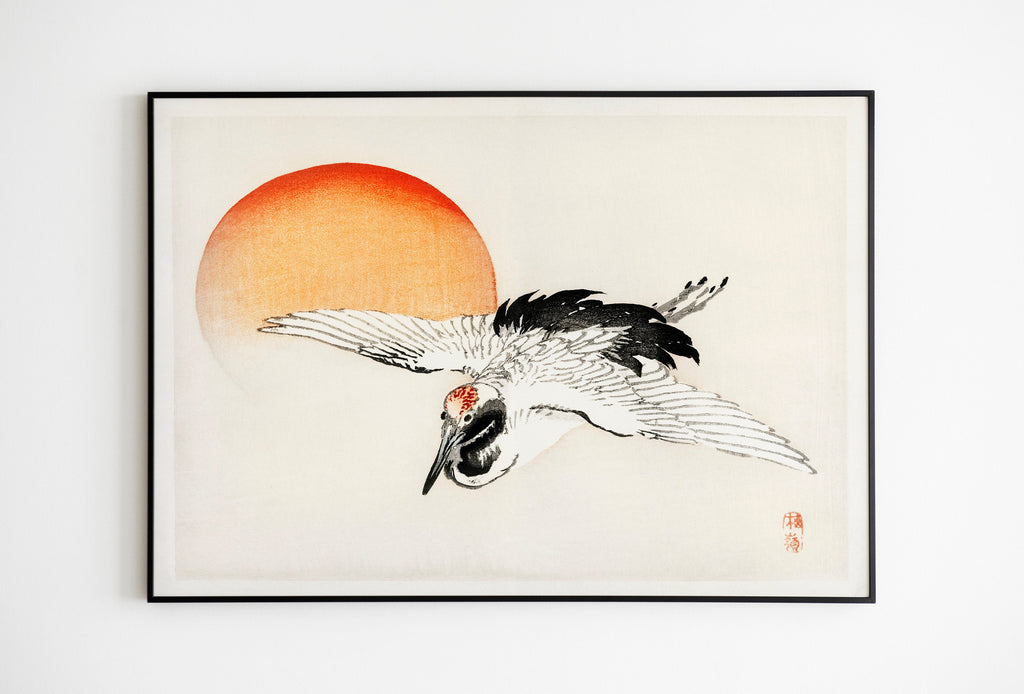 Flying Crane Art Print by Kōno Bairei Vintage Poster |  exhibition quality print