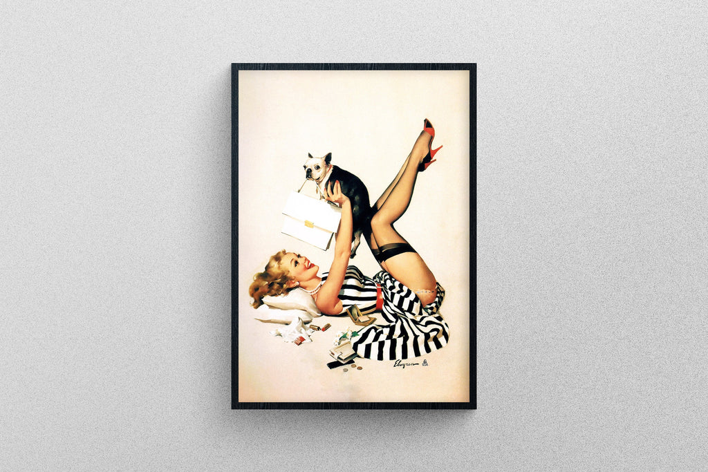 Vintage Pin-Up Blonde Girl With Dog Retro Women 1950s Print