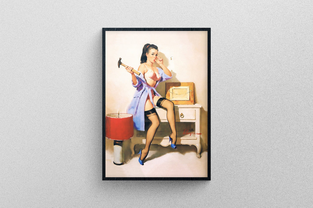 Vintage 1950s Pin-Up Poster, Hanging Frame, Retro Women Print