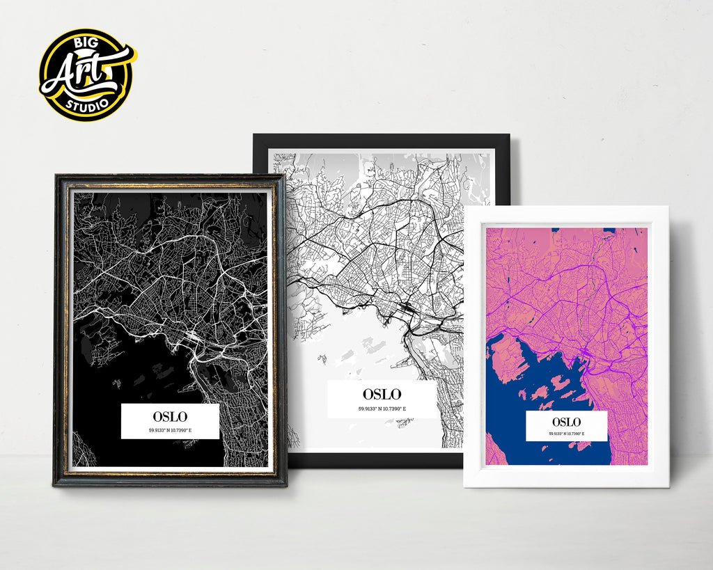 Oslo City Map Poster Street Map Norway Print Home Gift.