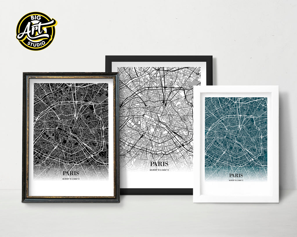 Paris City Map Poster Street Map France Print Home Gift.