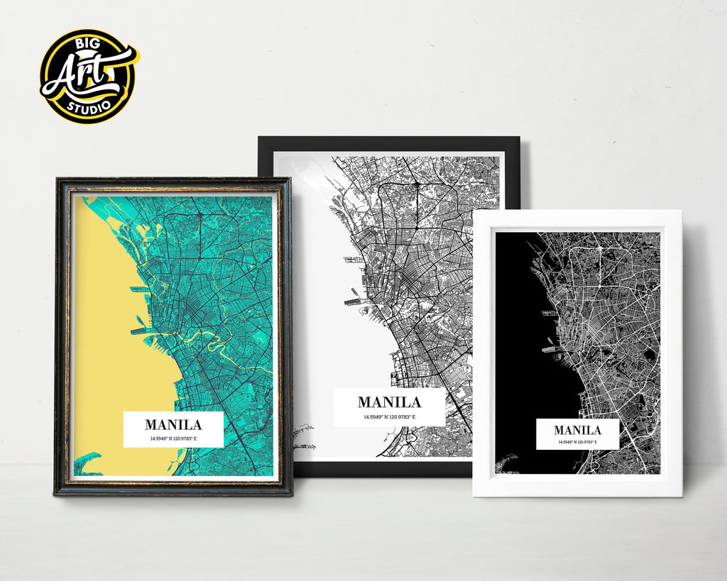 Manila City Map Poster Street Map Philippines Print Home Gift.