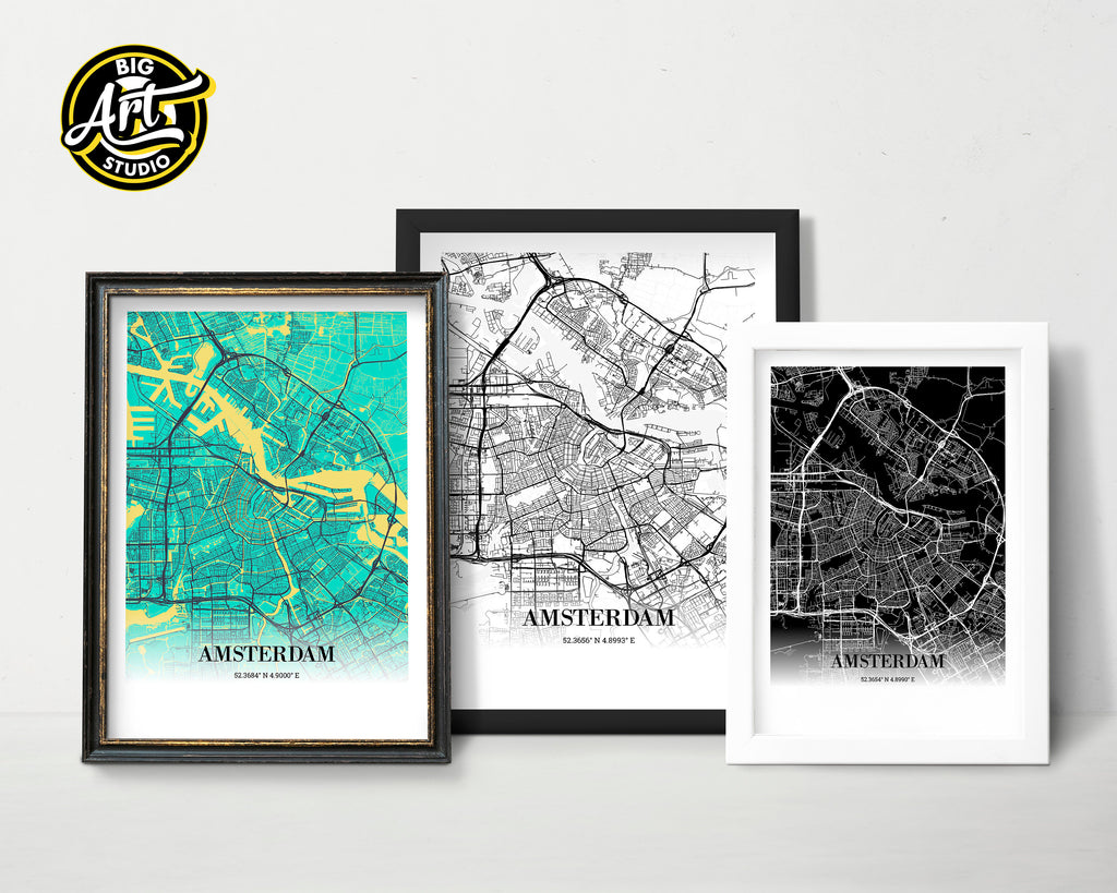 Amsterdam City Map Poster Street Map Netherlands Print Home Gift.