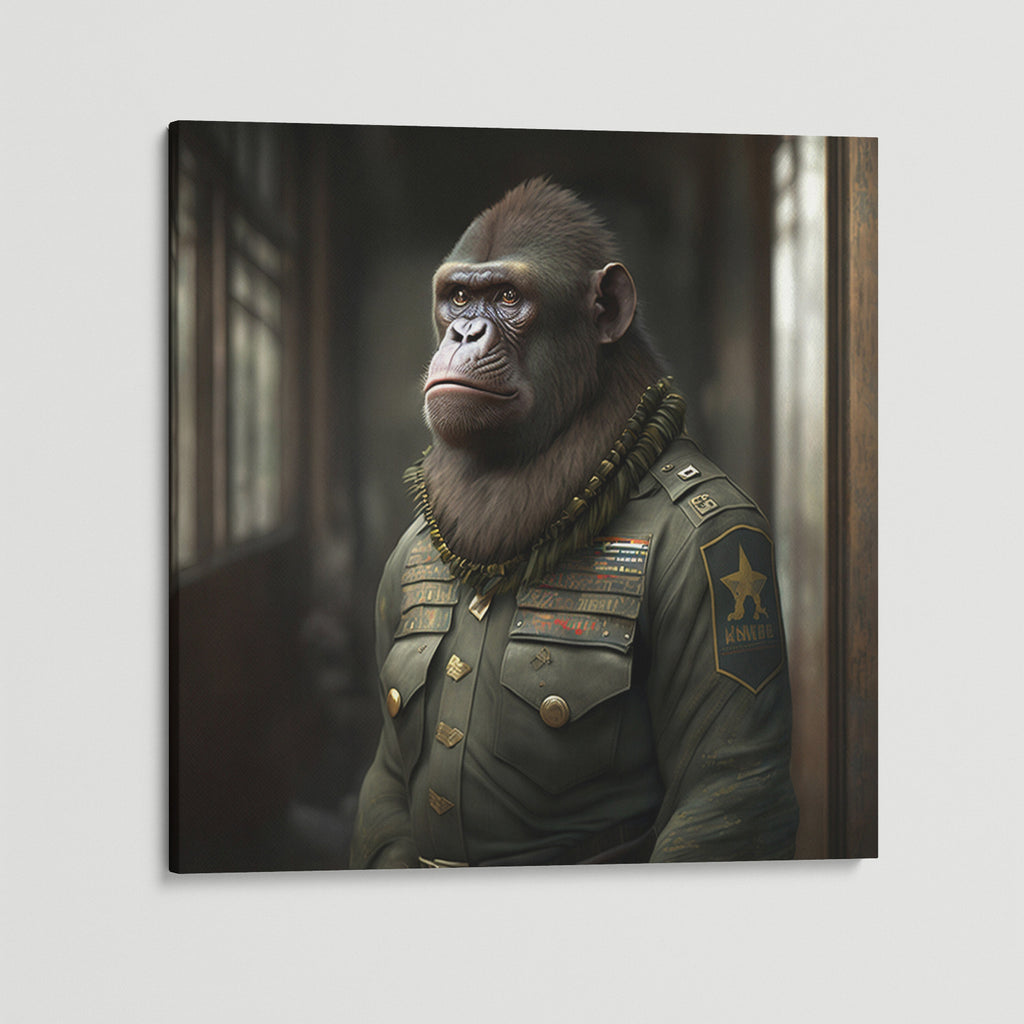 Ape Soldier Framed Canvas