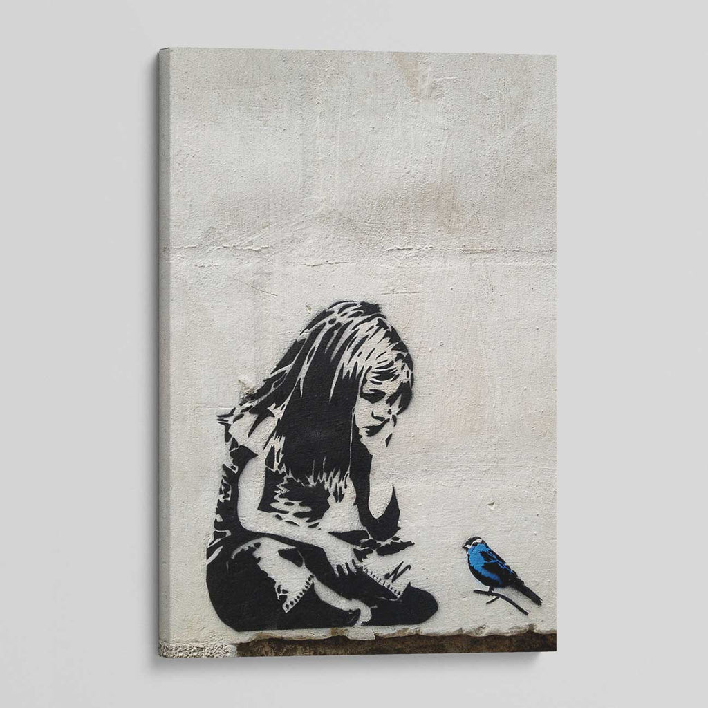 Girl with Blue Bird Canvas